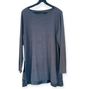 Soft Surroundings Gray Long Sleeve Faux Leather Trim Tunic Top Size Large